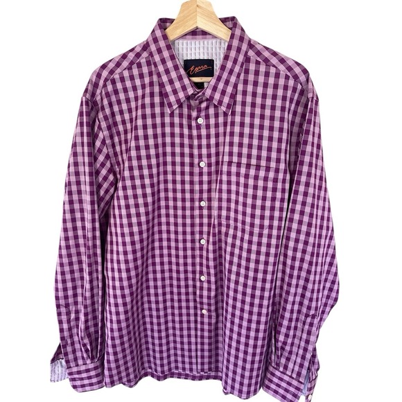 Egara‎ Men's Dress Shirt Purple Pink Gingham Plaid Slim Fit No Iron Sz XL - Picture 1 of 11